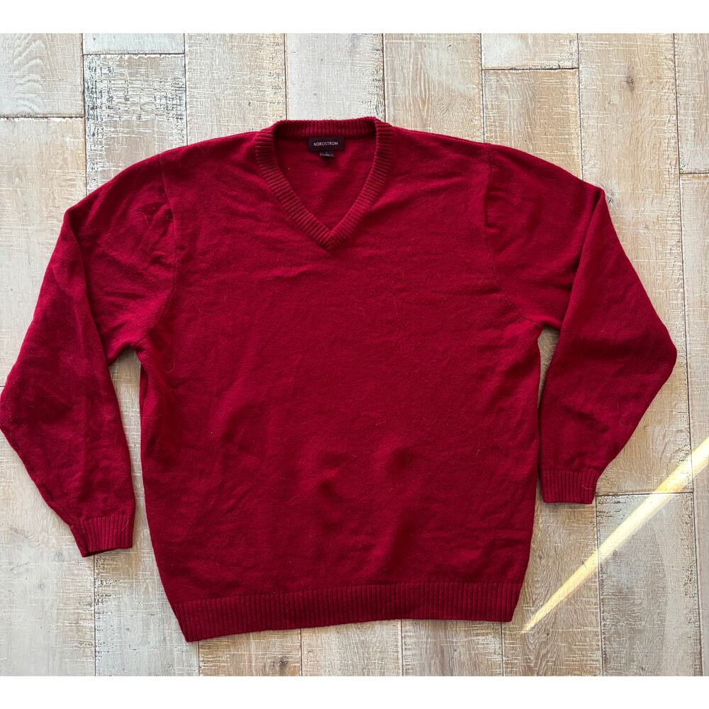 Vintage Nordstrom Red V Neck Sweater – Men’s Large Lambswool Knit